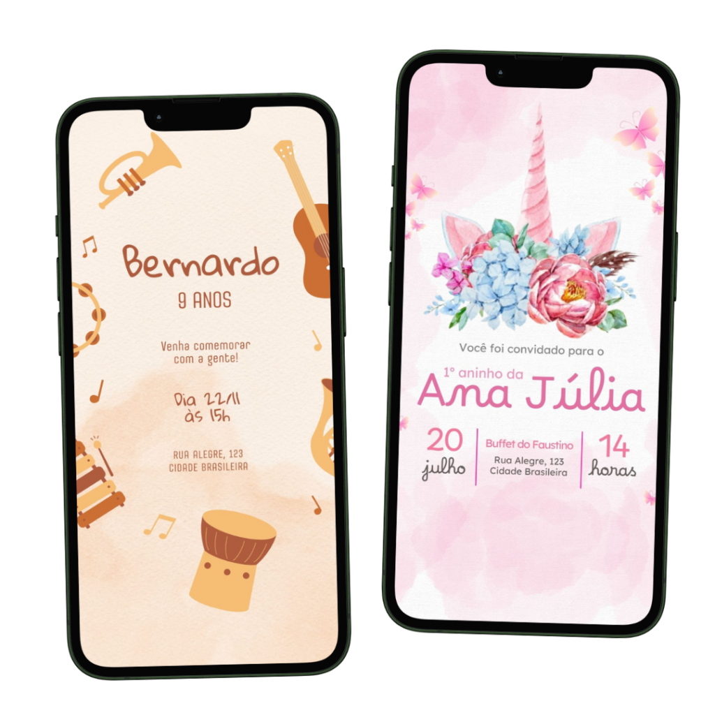 Modelos para aniversário musical e tema unicórnio