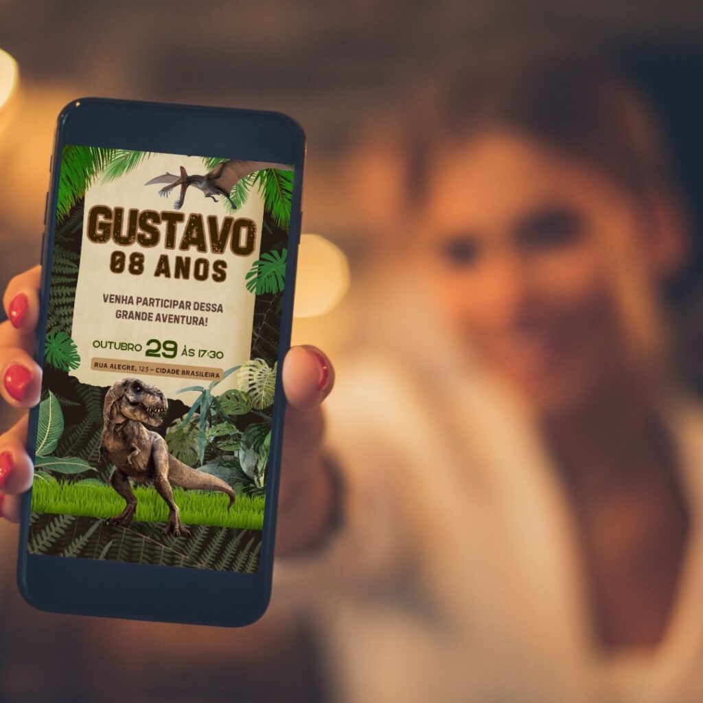 Convite digital pronto sendo exibido na tela de um celular